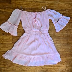 Pink Lily Light Pink Off-Shoulder Kids Dress